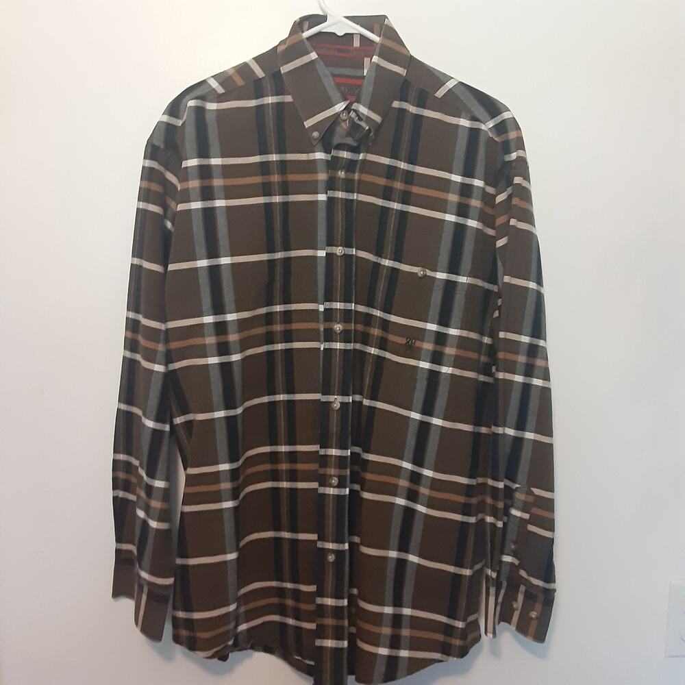Wrangler 20X Brown Plaid Western Button Up Shirt Mens XL Long Sleeve Cowboy